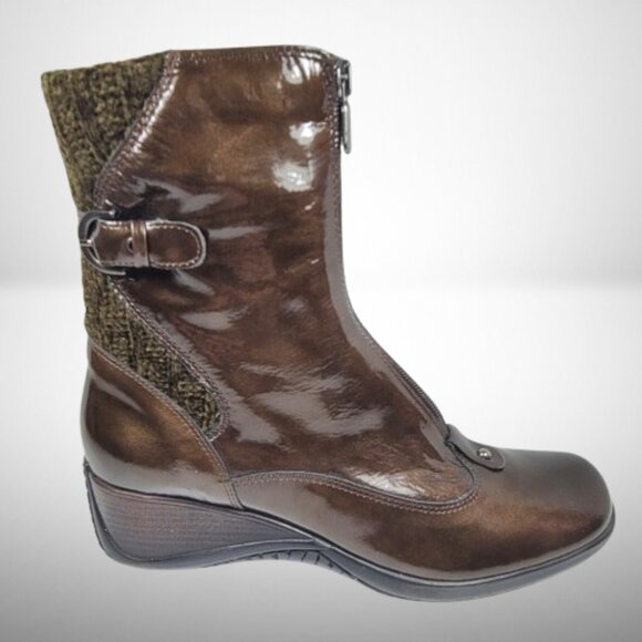 Aquaitalia Miracle Waterproof Front Zipped Boots in Hazelnut Patent Leather - Picture 8 of 16